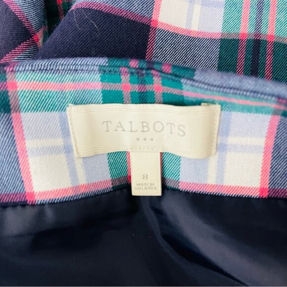 Talbots blue green pink plaid wool preppy midi skirt 8 - Picture 6 of 7